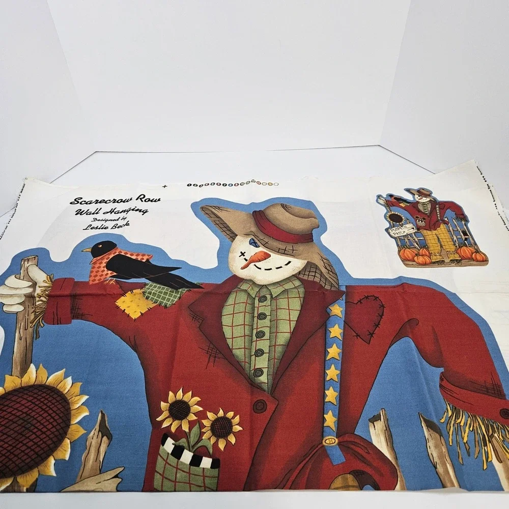 Cranston Print Works Vintage Scarecrow Row Fabric Panel Wall Hanging Leslie Beck